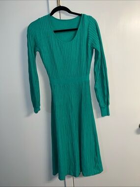 Amazon Teal Long-Sleeve Ribbed Knit Dress
